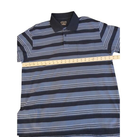 St. John's Bay Men's Polo Striped Navy Blue 3 Button 100% Cotton Size L - Picture 3 of 6